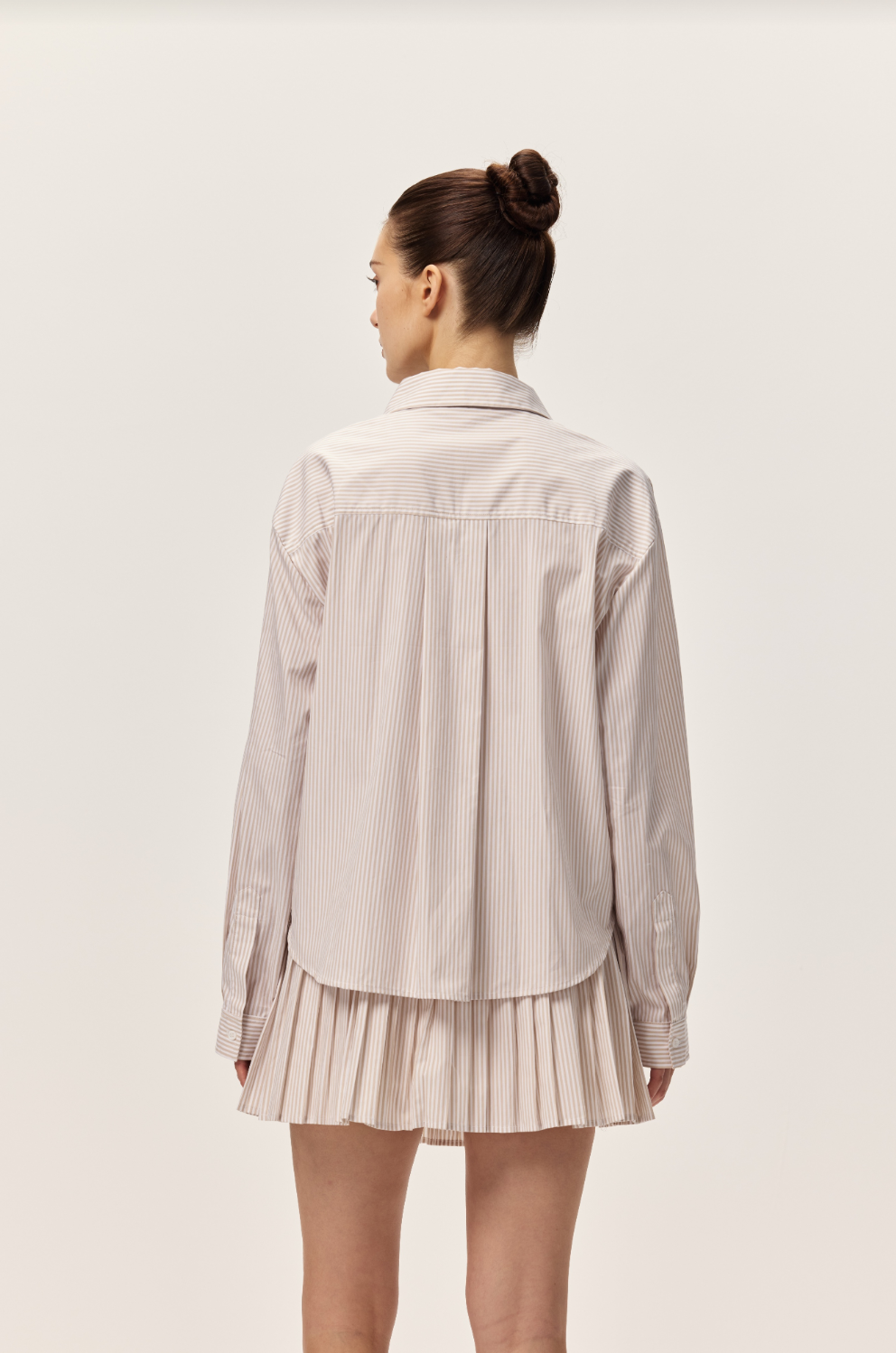 back view Elodie Danika Taupe Stripe Shirt