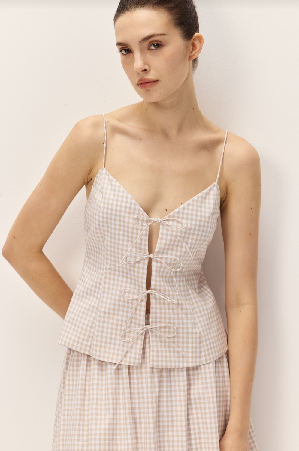 Elodie Vionnet Taupe Gingham Top | Tank Top | Coco Kimono