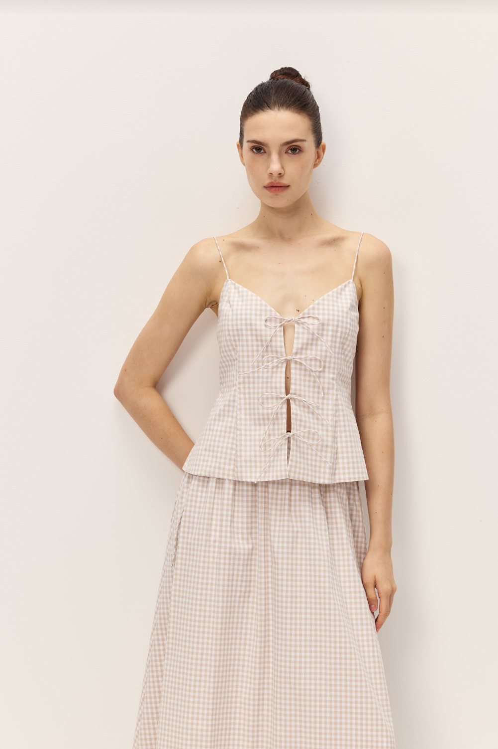 Elodie Vionnet Taupe Gingham Top | Tank Top | Coco Kimono