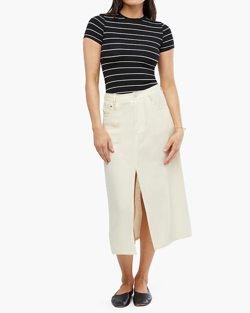 Striped Fitted Crew Neck Top | Black & Antique White