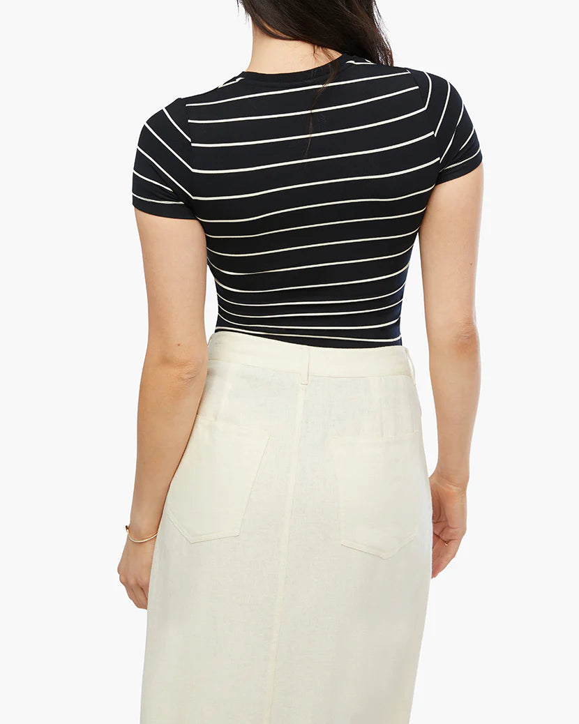 Striped Fitted Crew Neck Top | Black & Antique White