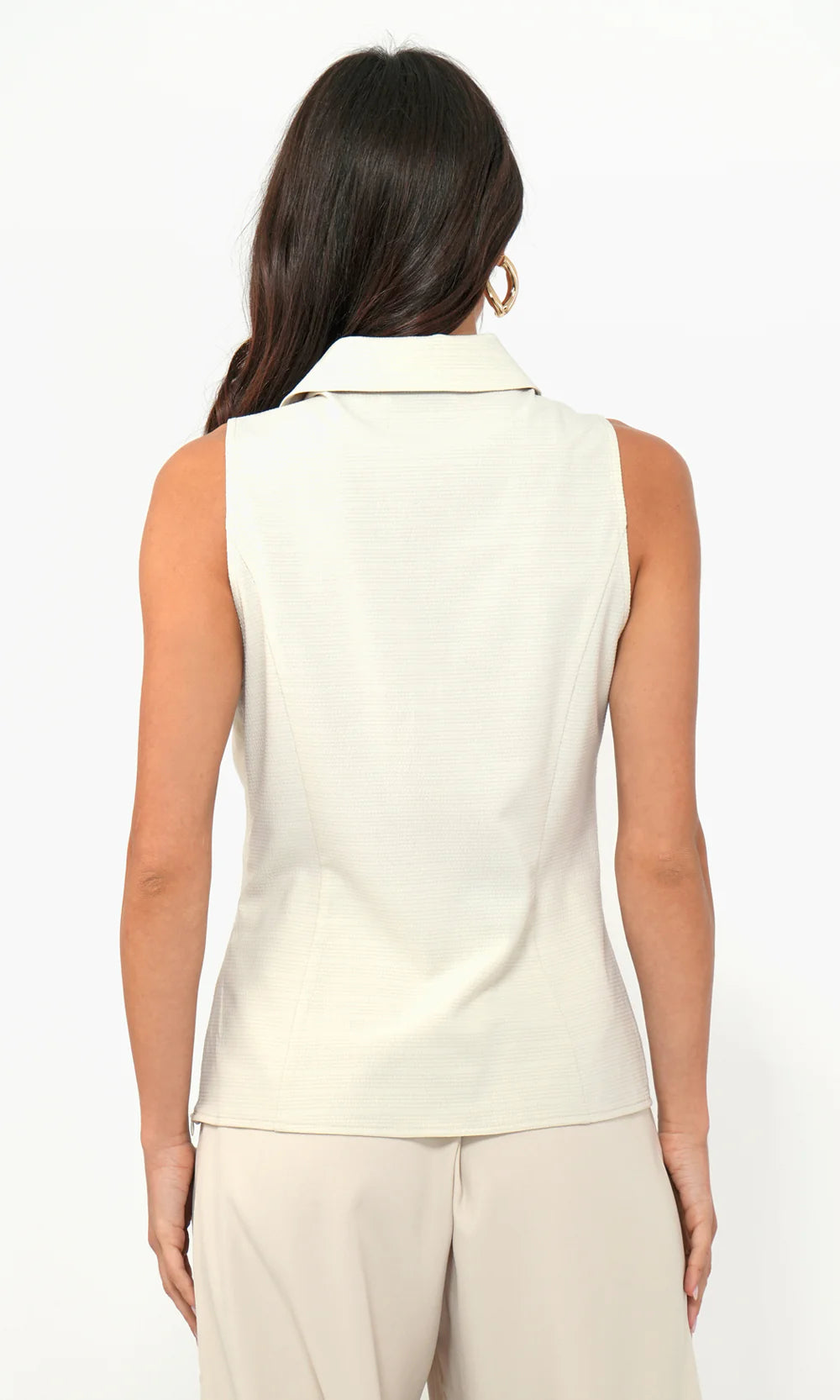 back view Greylin Rola Textured Sleeveless Twist Front Collar Shirt
