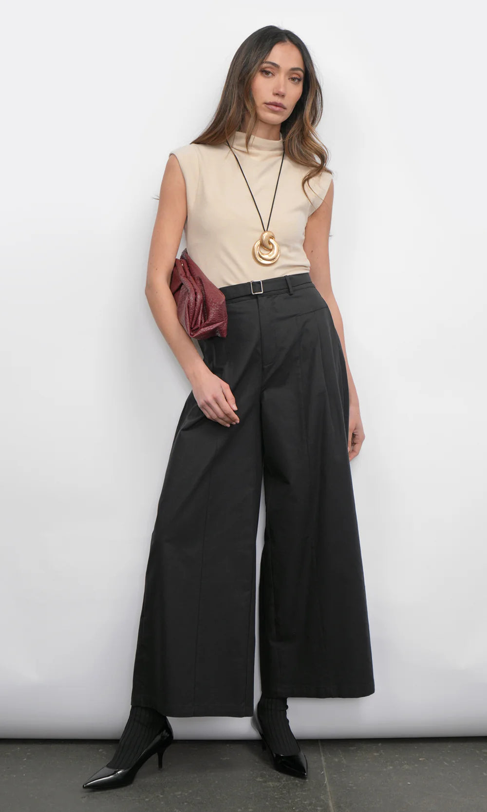 Greylin Paloma Sand Funnel Neck Knit Top | Tank Top