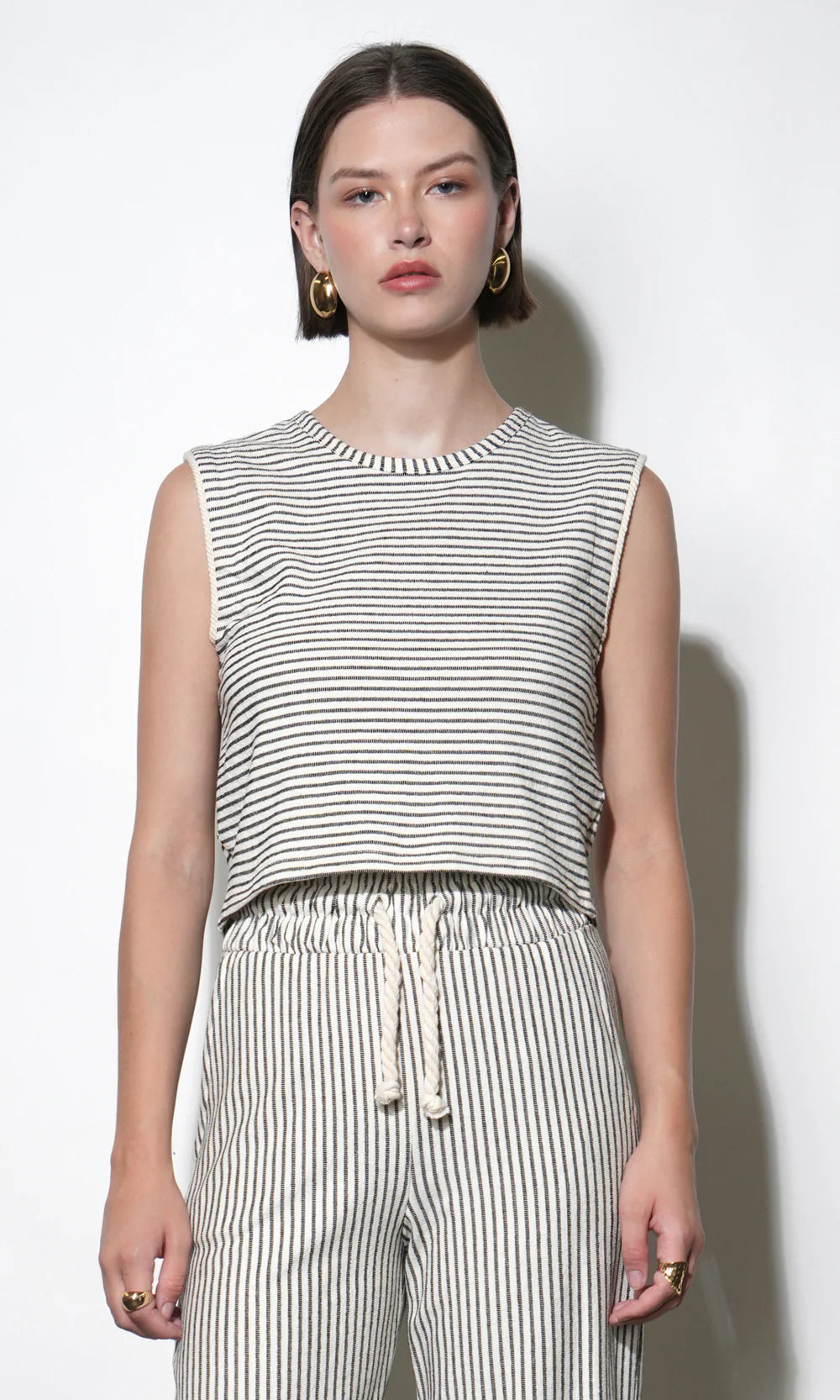 Greylin Daphne Sleeveless Black & Ivory Knit Shell Top