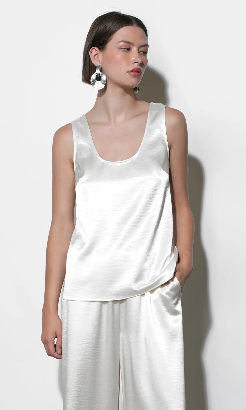Greylin Ariana Easy Ivory Satin Sleeveless Top