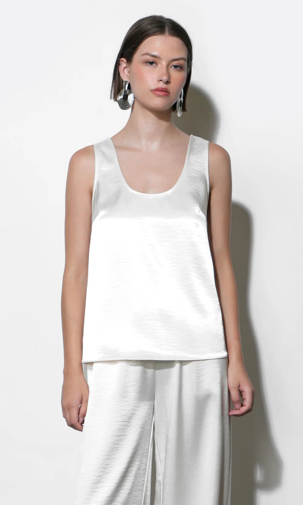 Greylin Ariana Easy Ivory Satin Sleeveless Top