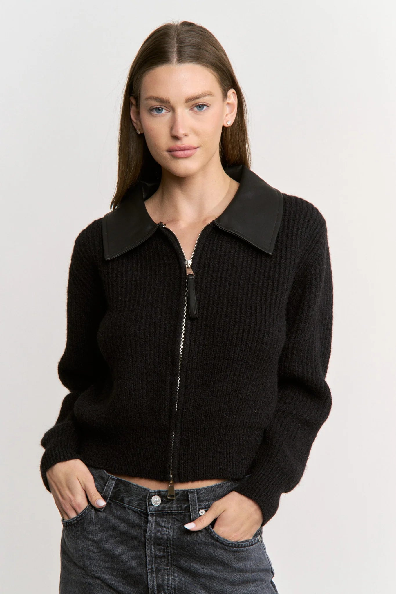 En Saison Aileen Black Sweater Zip Up Cardigan