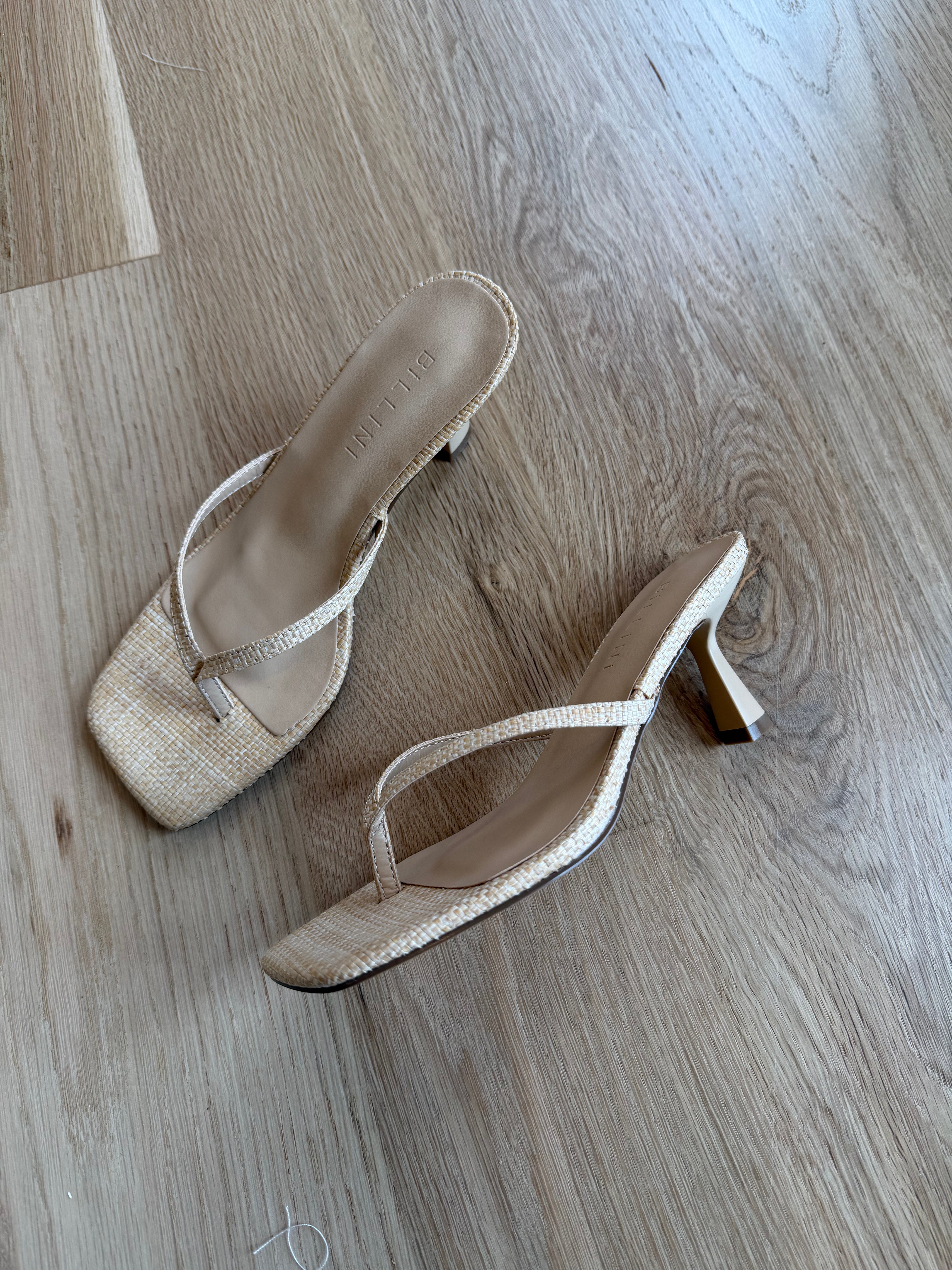 Xami Natural Raffia Heeled Thong Sandal