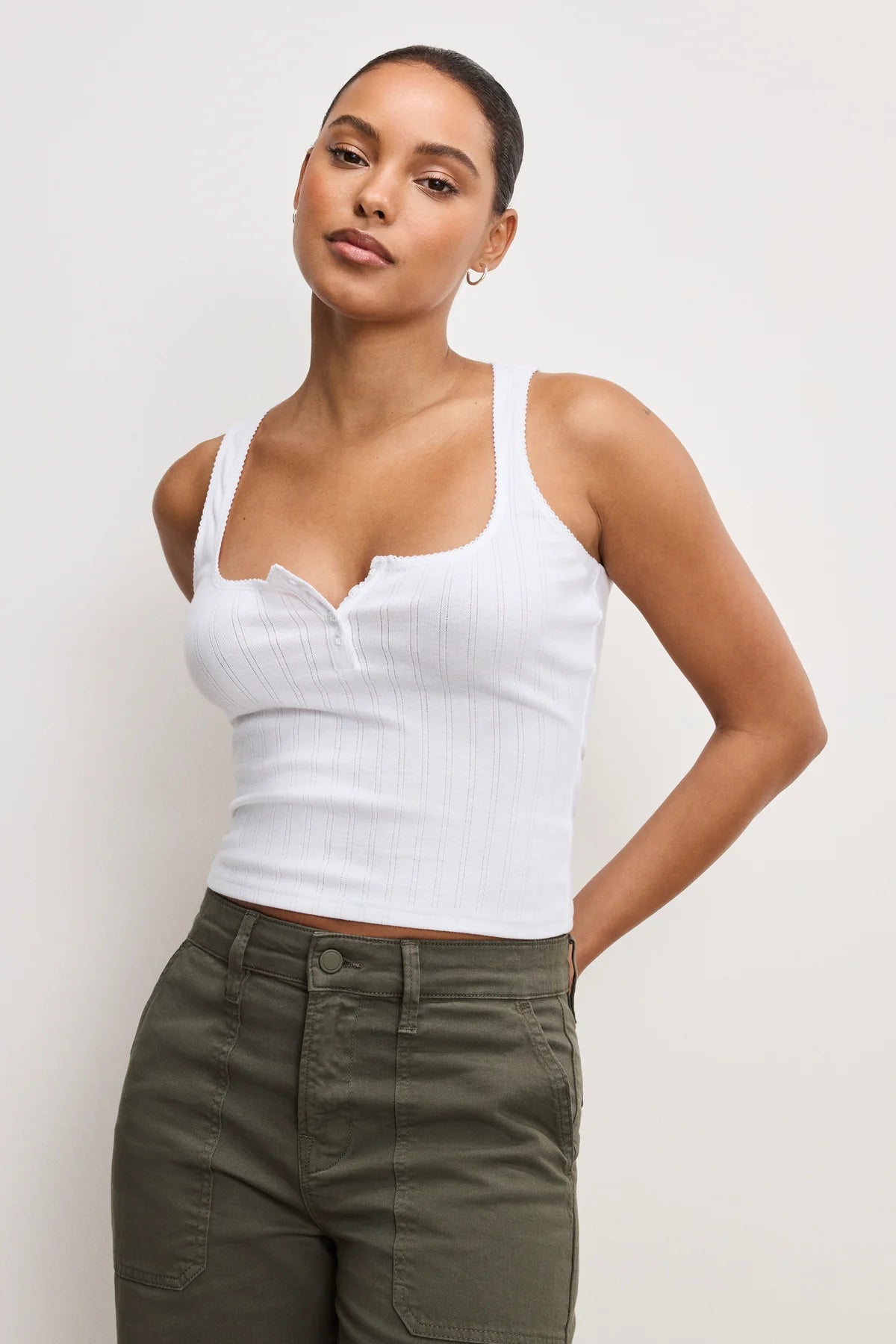 Pointelle Henley Tank Top
