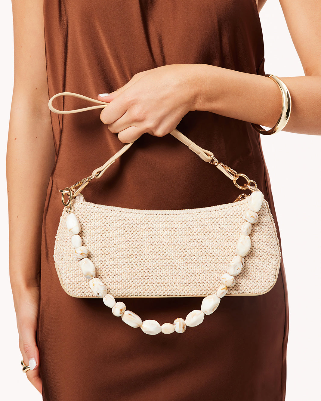 front view Billini Jamie Shoulder Bag Natural Raffia Bone