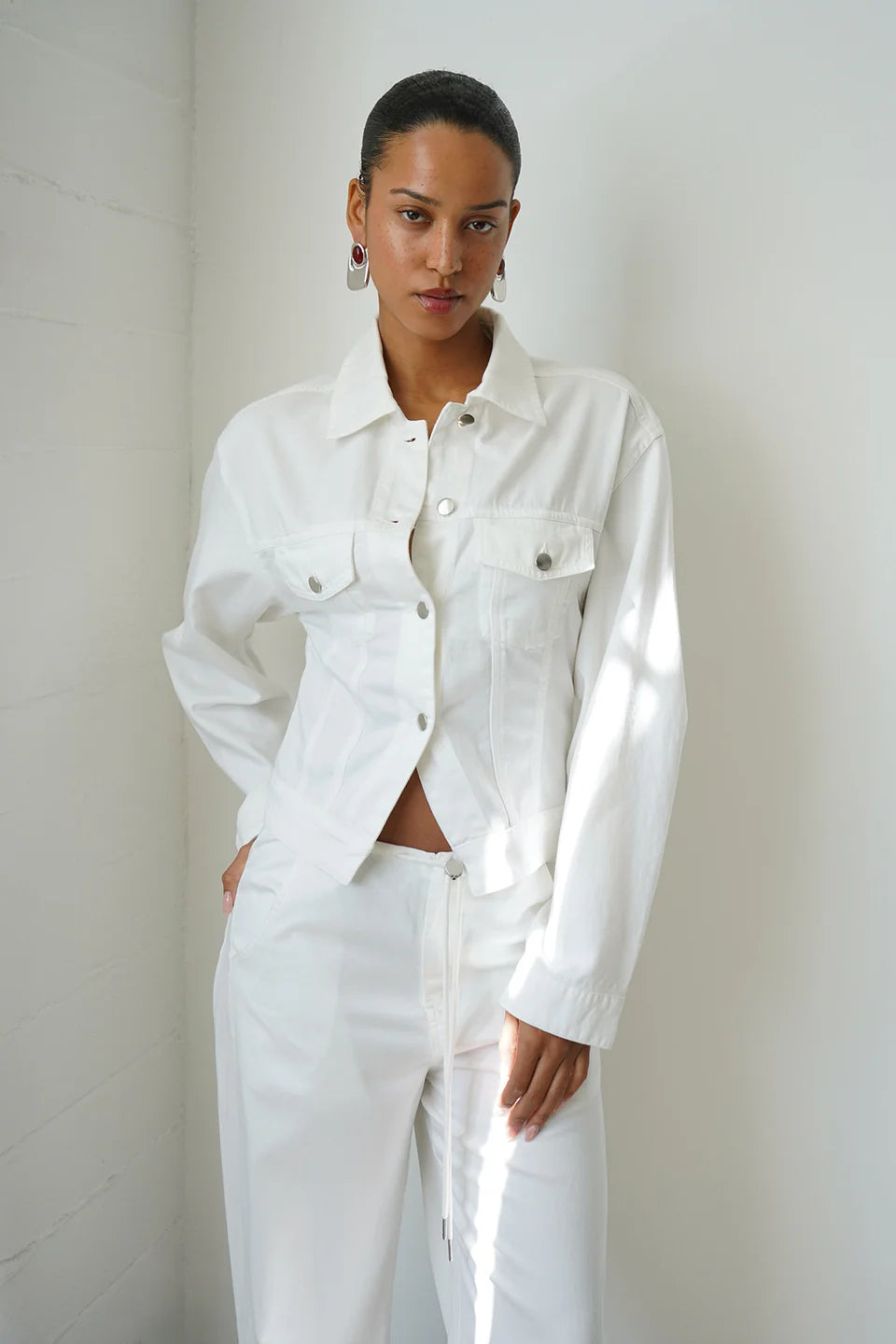 LNA Clothing Edie Soft White Denim Jacket