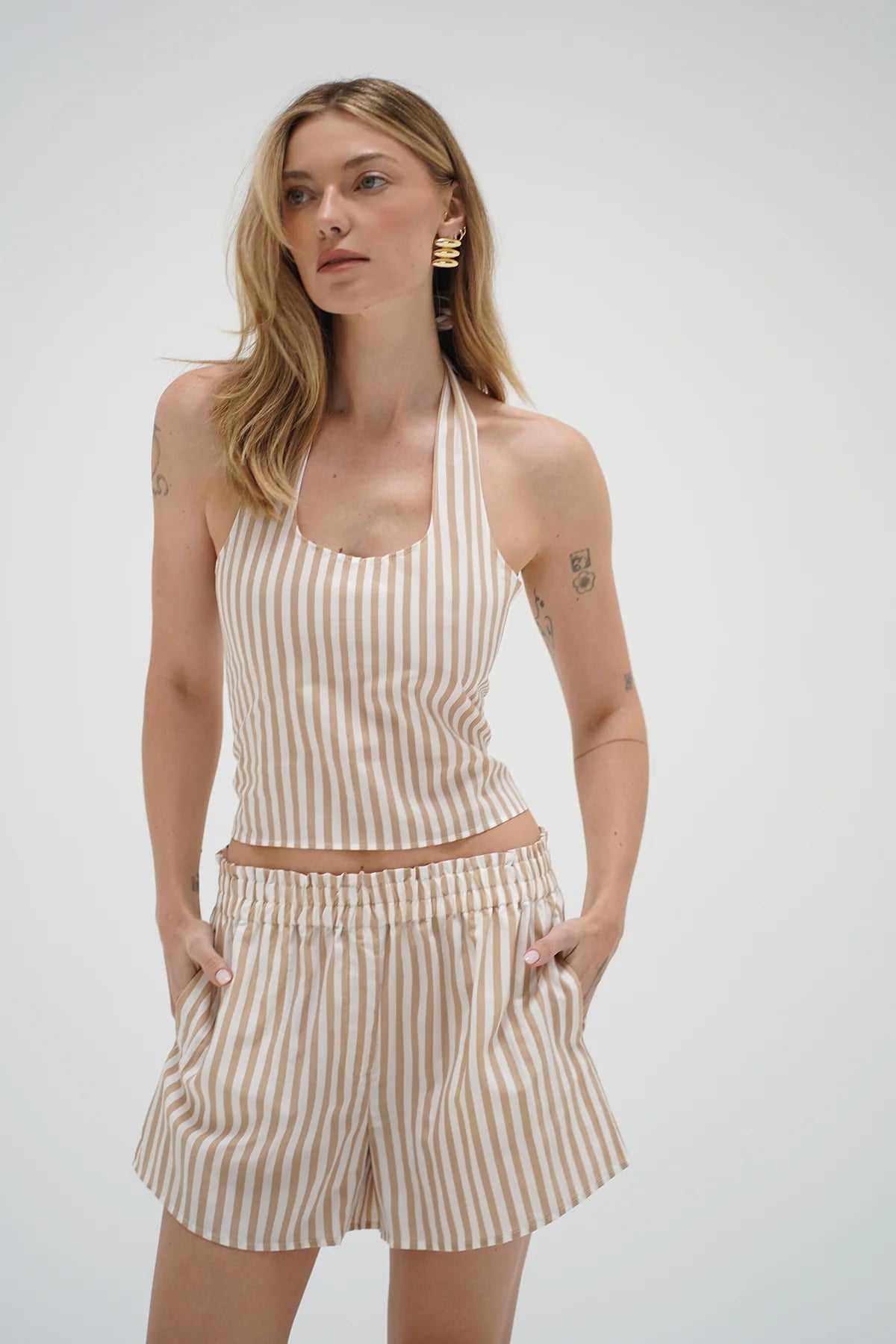 LNA Clothing Lir Halter Top Sandbar Stripe