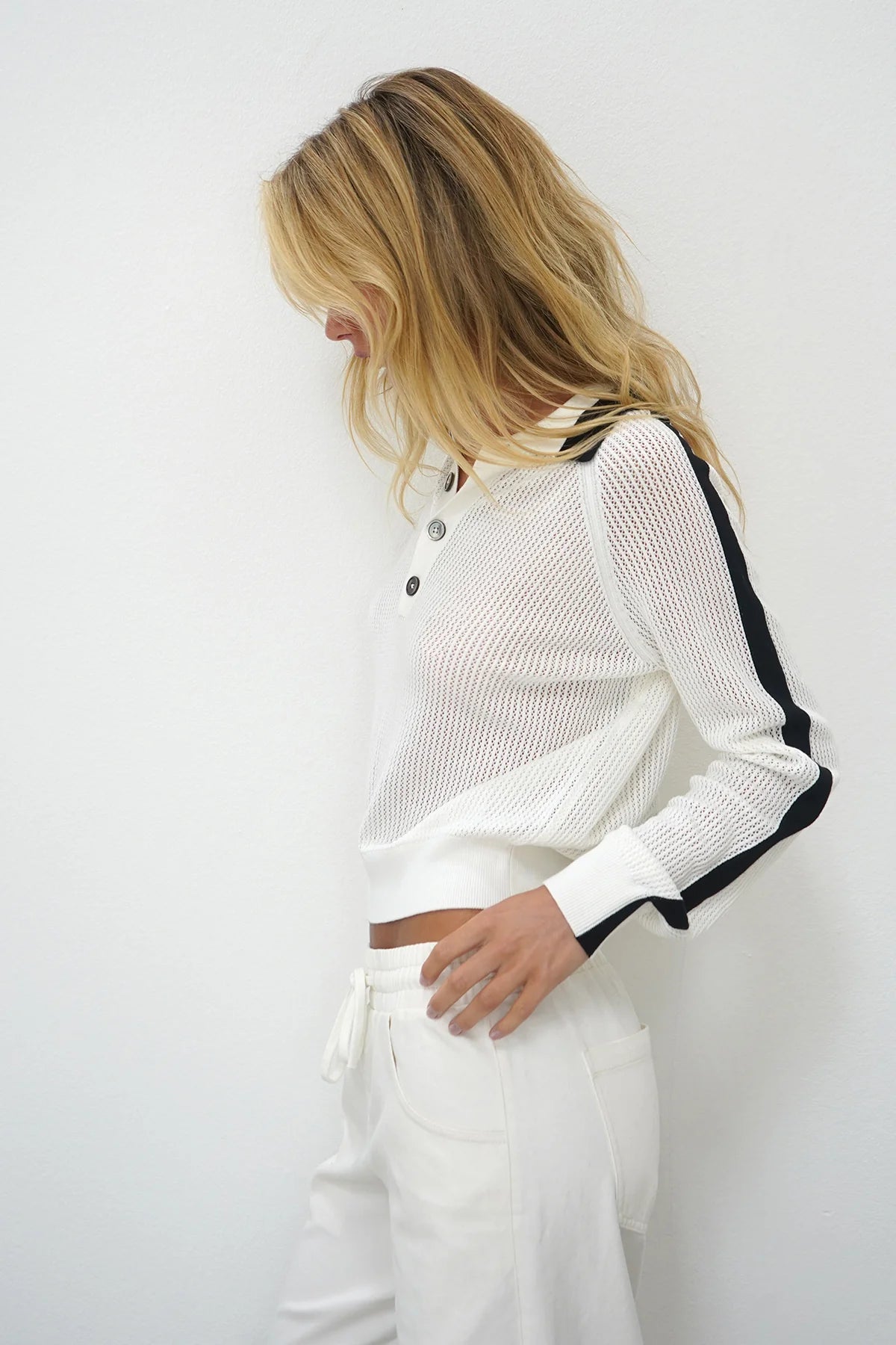 LNA | Scottie Contrast Collared Sweater | Ivory