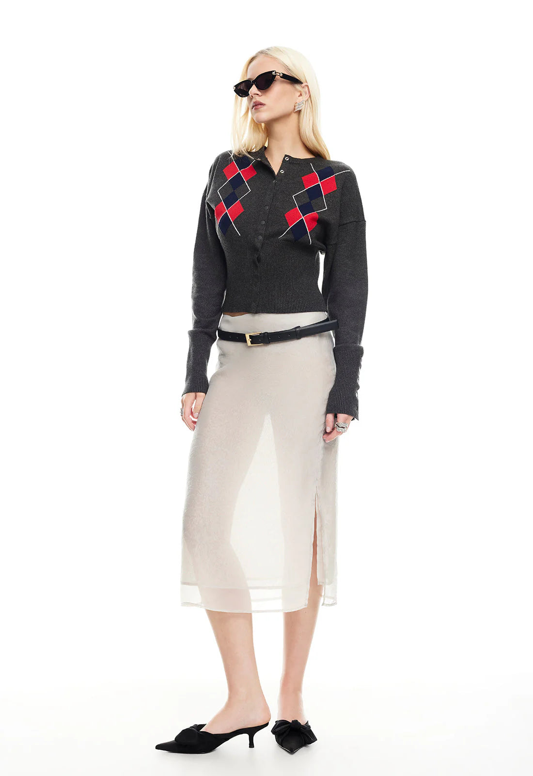 Head In The Clouds Cardigan Grey Argyle