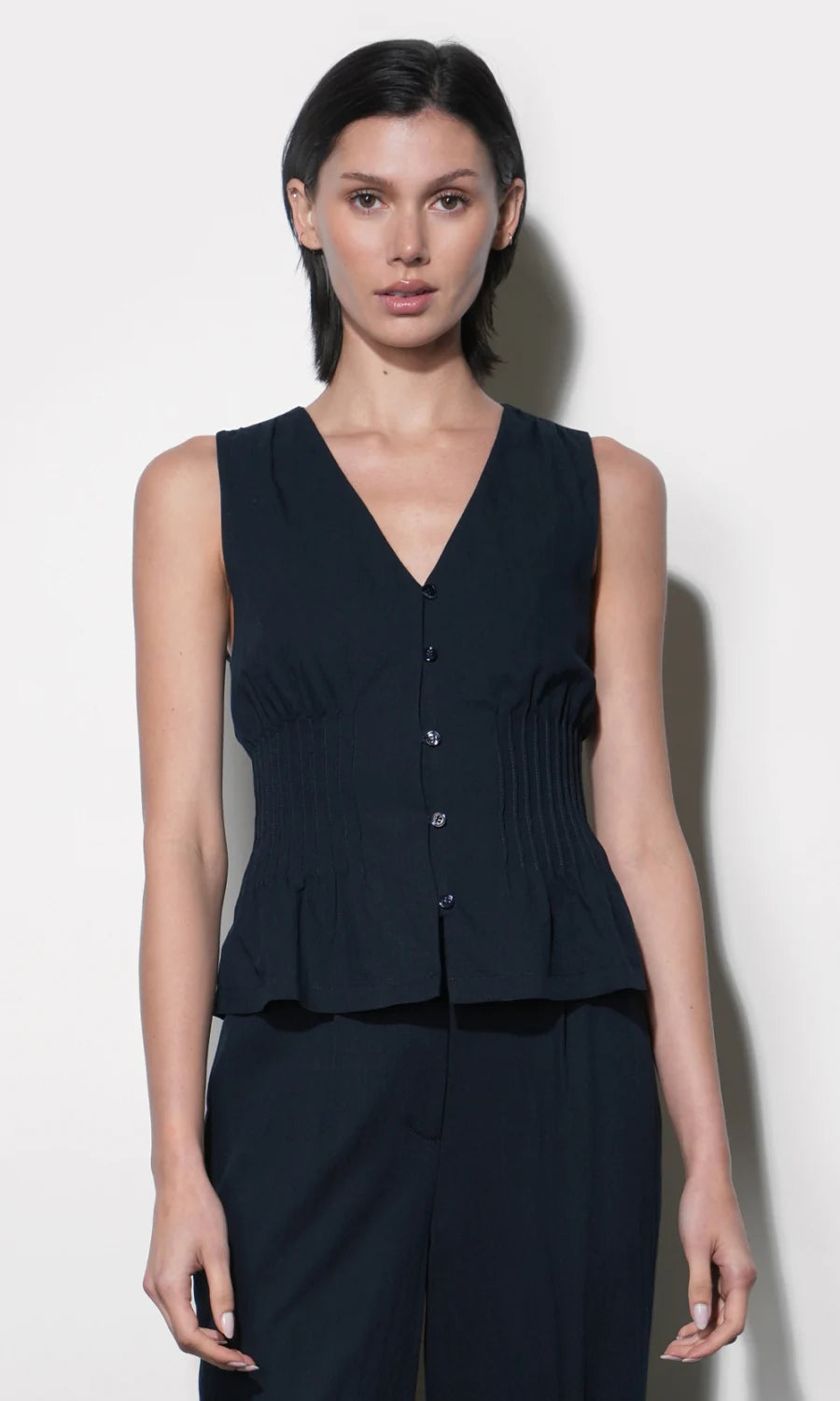 Greylin Lily Pintuck Navy Sleeveless Top