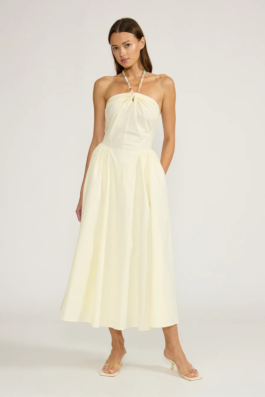 Hillary Yellow Beaded Halter Dress
