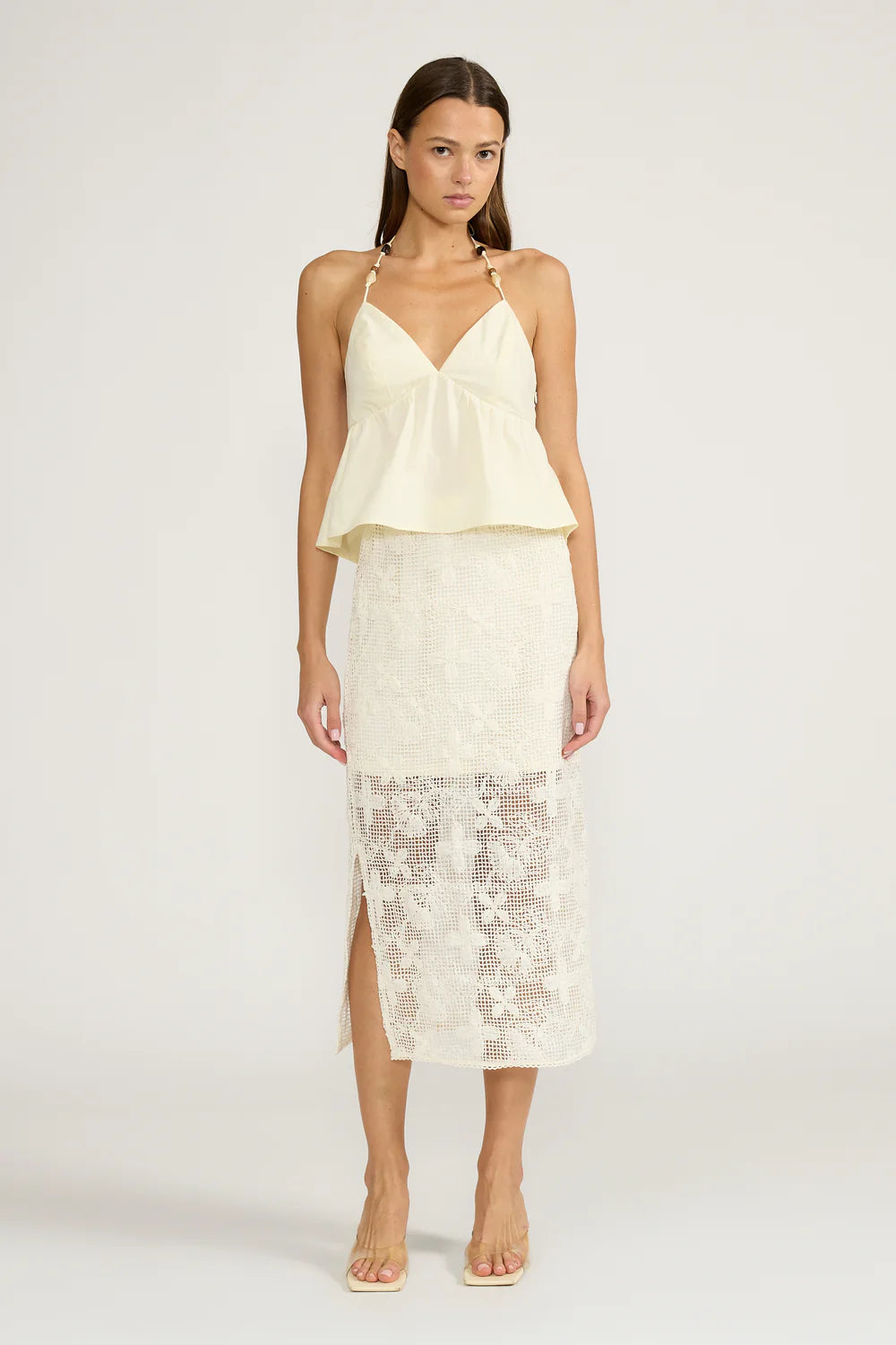 Molly Yellow Beaded Halter Top
