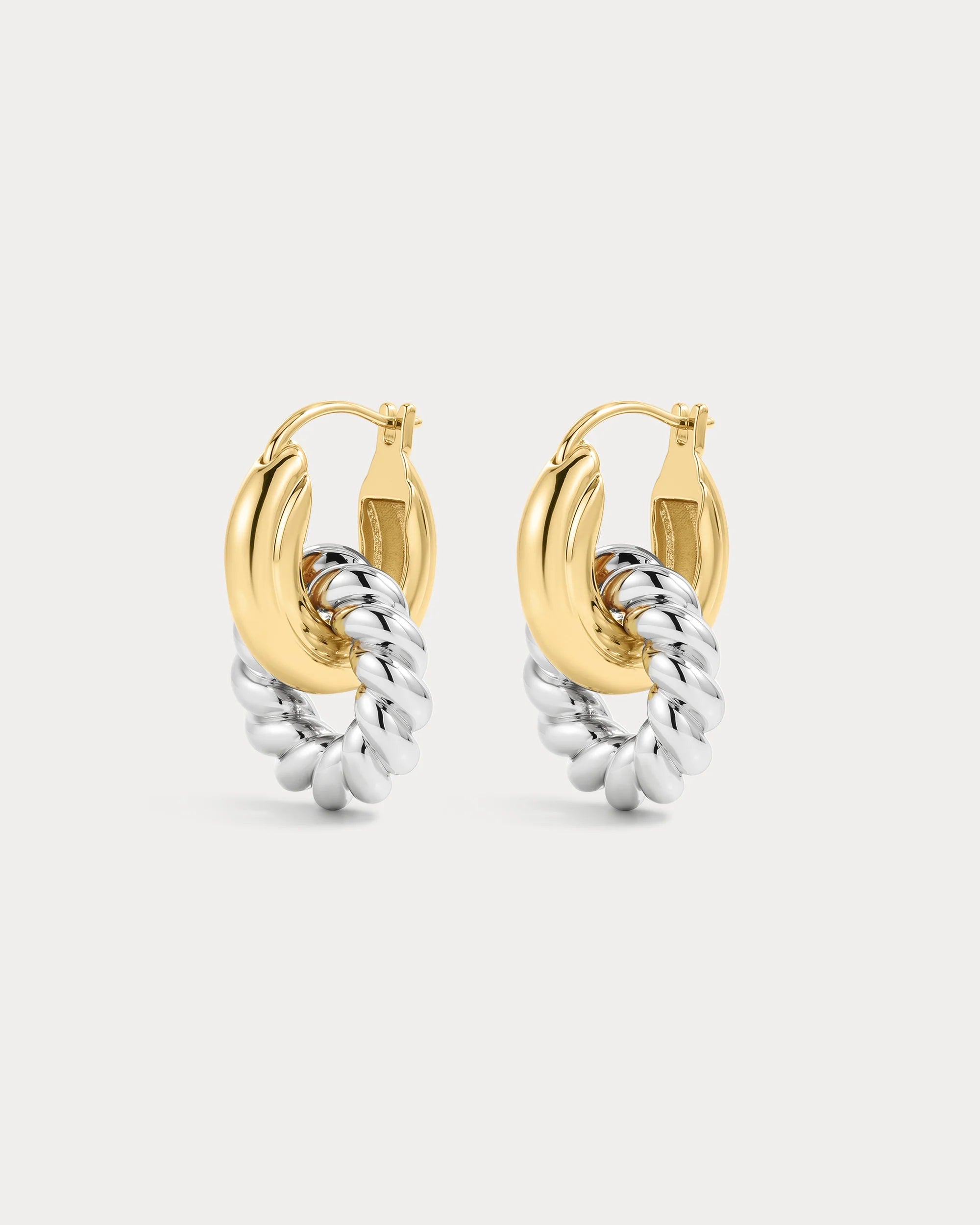 LUV AJ Two-Tone Rope Interlock Hoop Earrings
