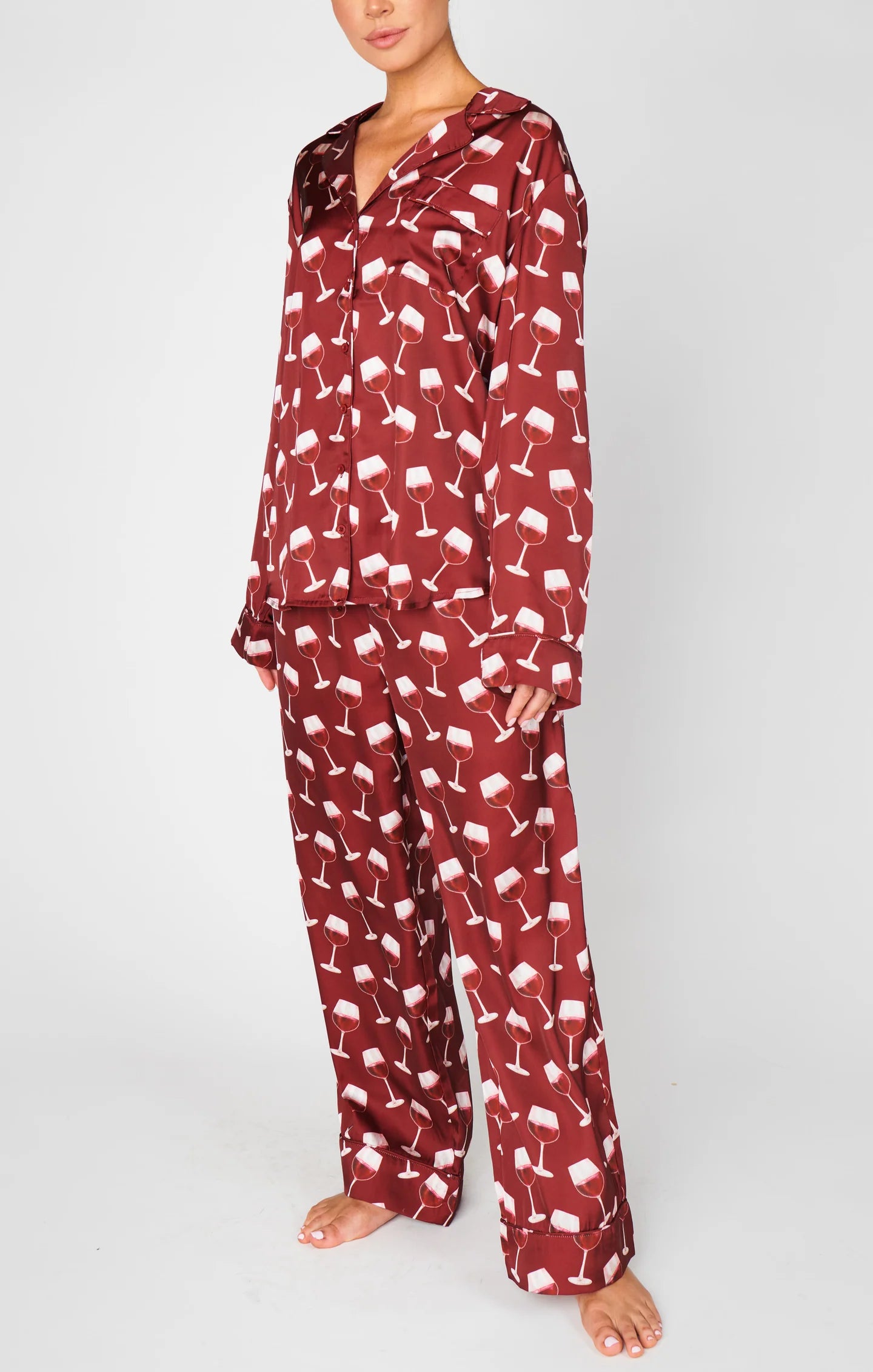 Classic Pj Set Red Wine Silky