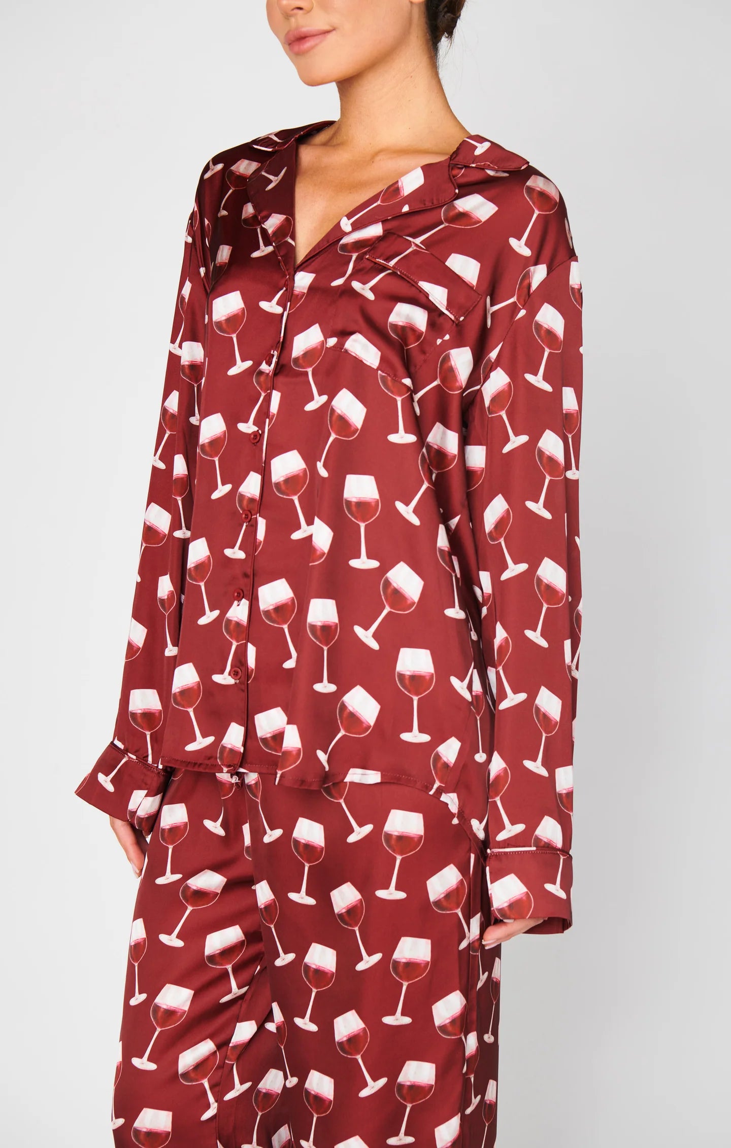 Classic Pj Set Red Wine Silky