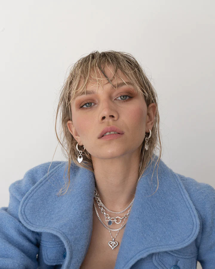 Mountain and Moon | Heart Mini Hoops Silver