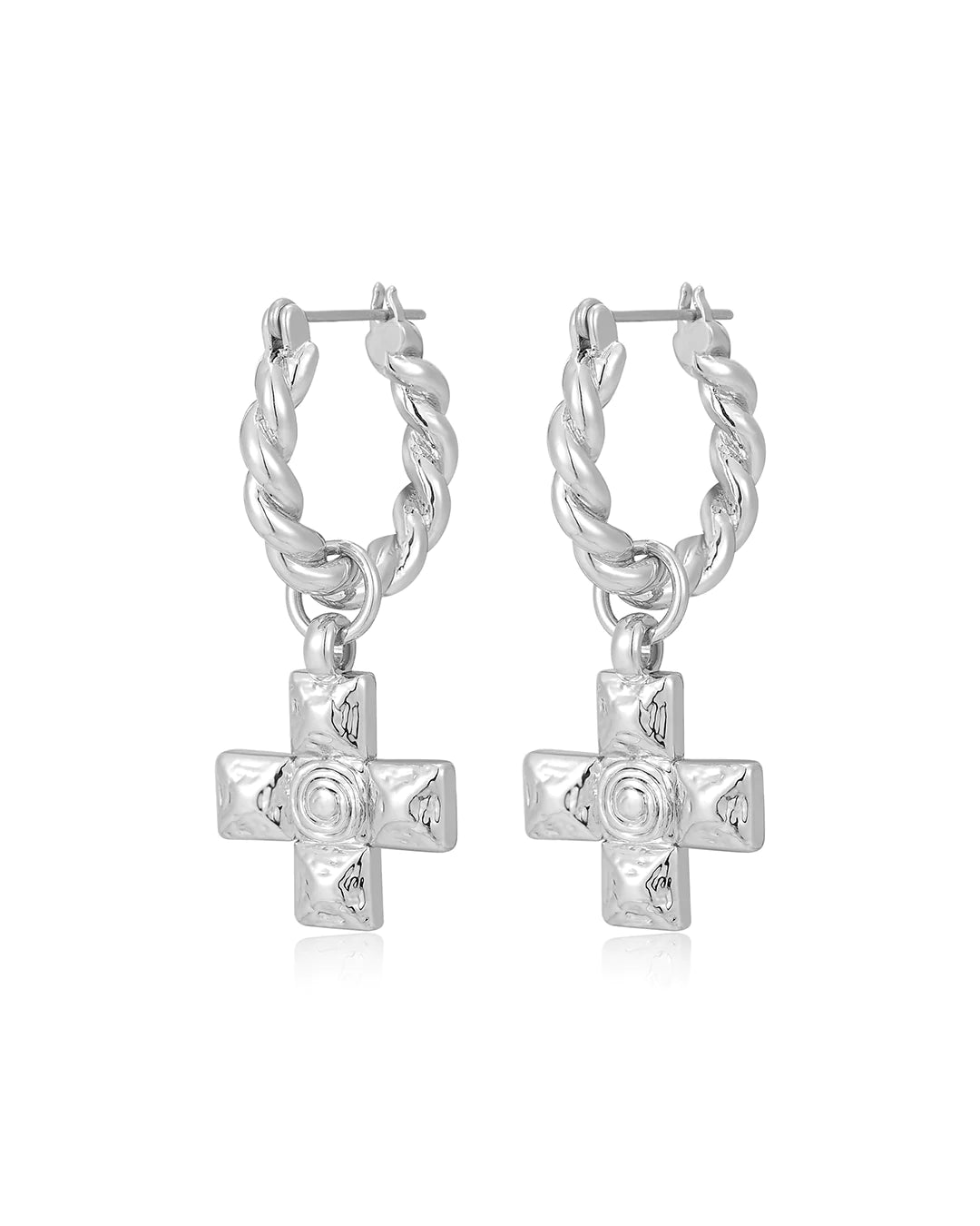 Molten Cross Twisted Hoop Earrings