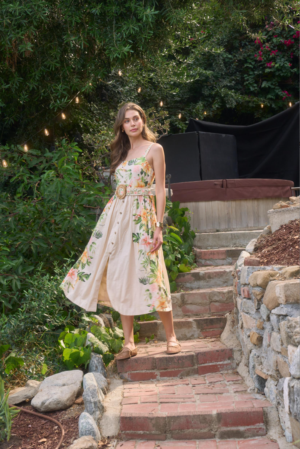 Moon River Blair Cream Multi Midi Dress| Dress | Coco Kimono