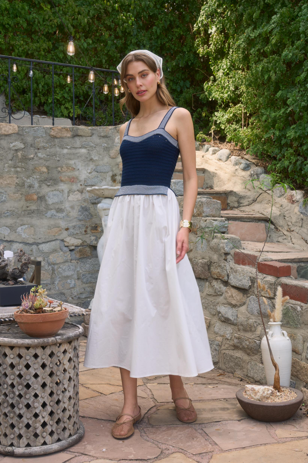 Moon River Gia Navy & Off White Midi Dress| Dress | Coco Kimono