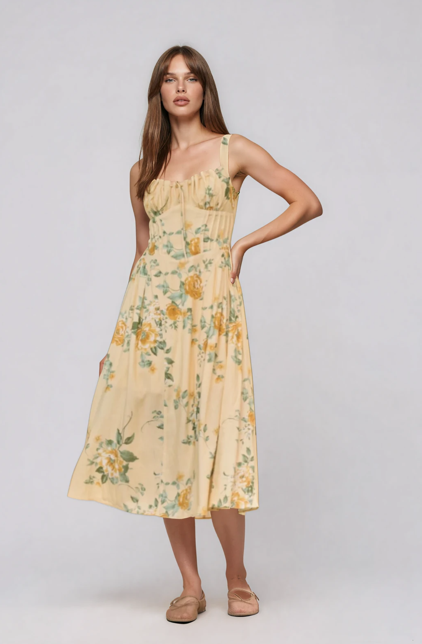 Moon River Katie Yellow Multi Midi Dress | Dress | Coco Kimono