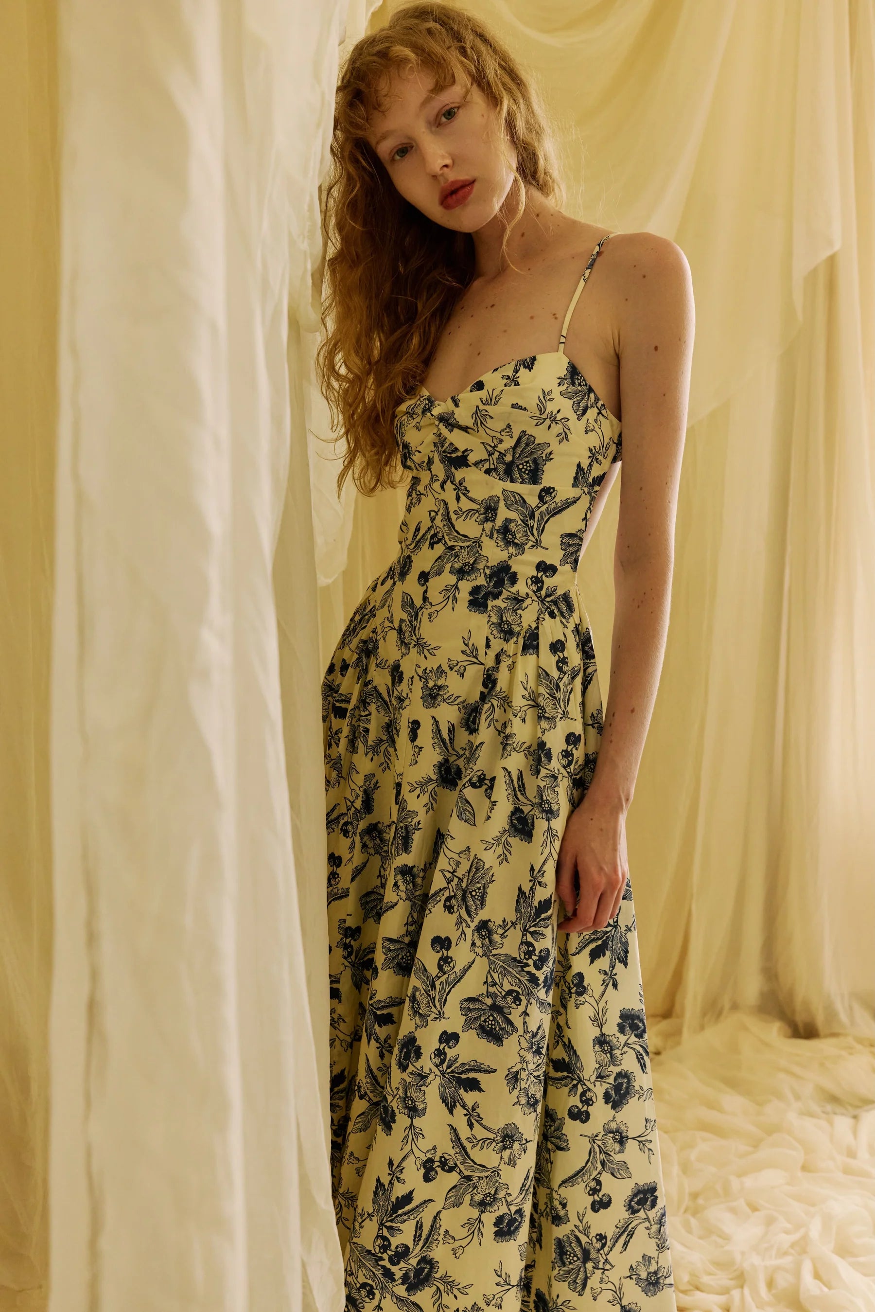 NIA Destane Yellow Navy Floral Dress for a wedding guest