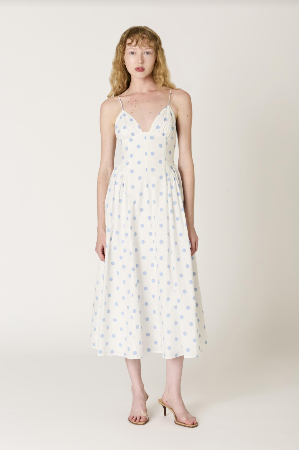 NIA Sydney Polka Dot Sky Midi Dress