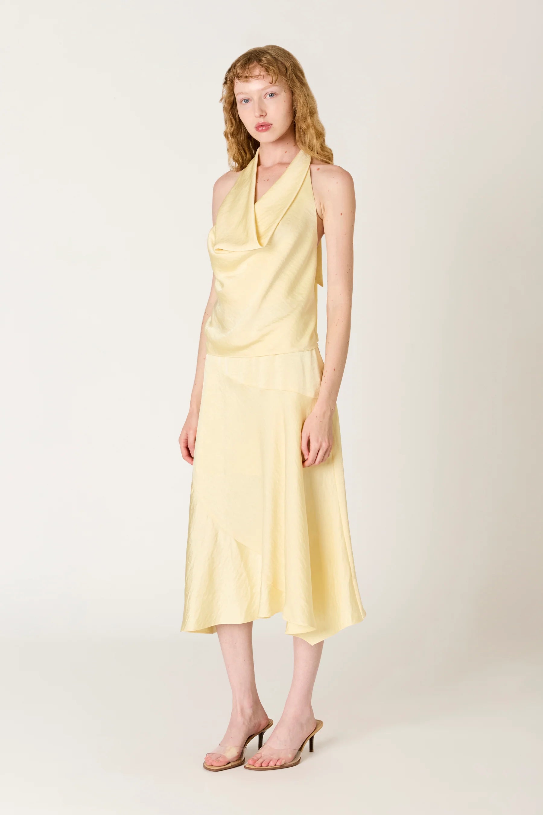 Side View NIA Solana Butter Yellow Halter Top