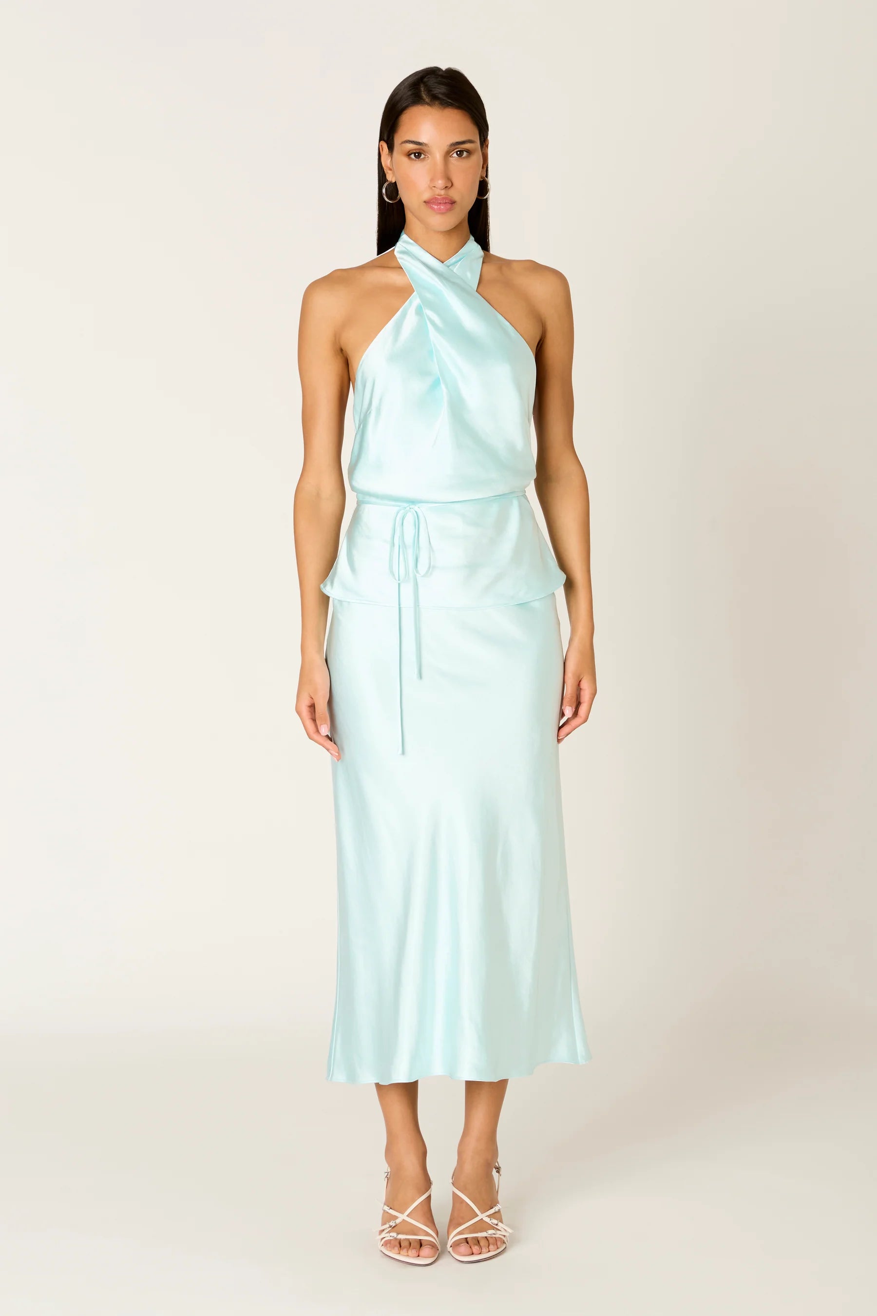 NIA Sofia Aqua Satin Halter Top