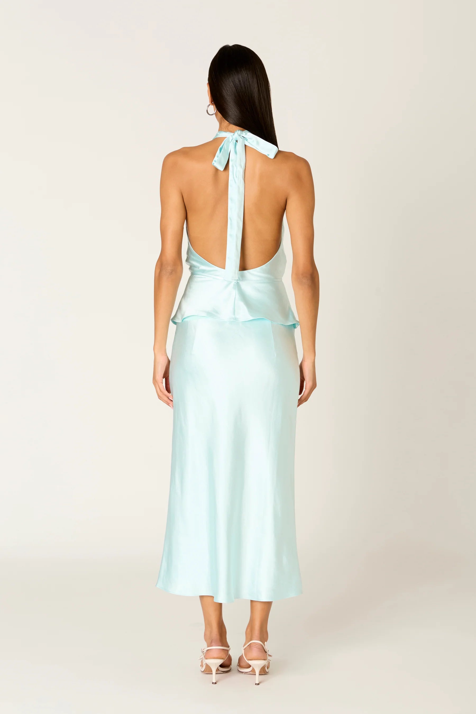 NIA Sofia Aqua Satin Halter Top