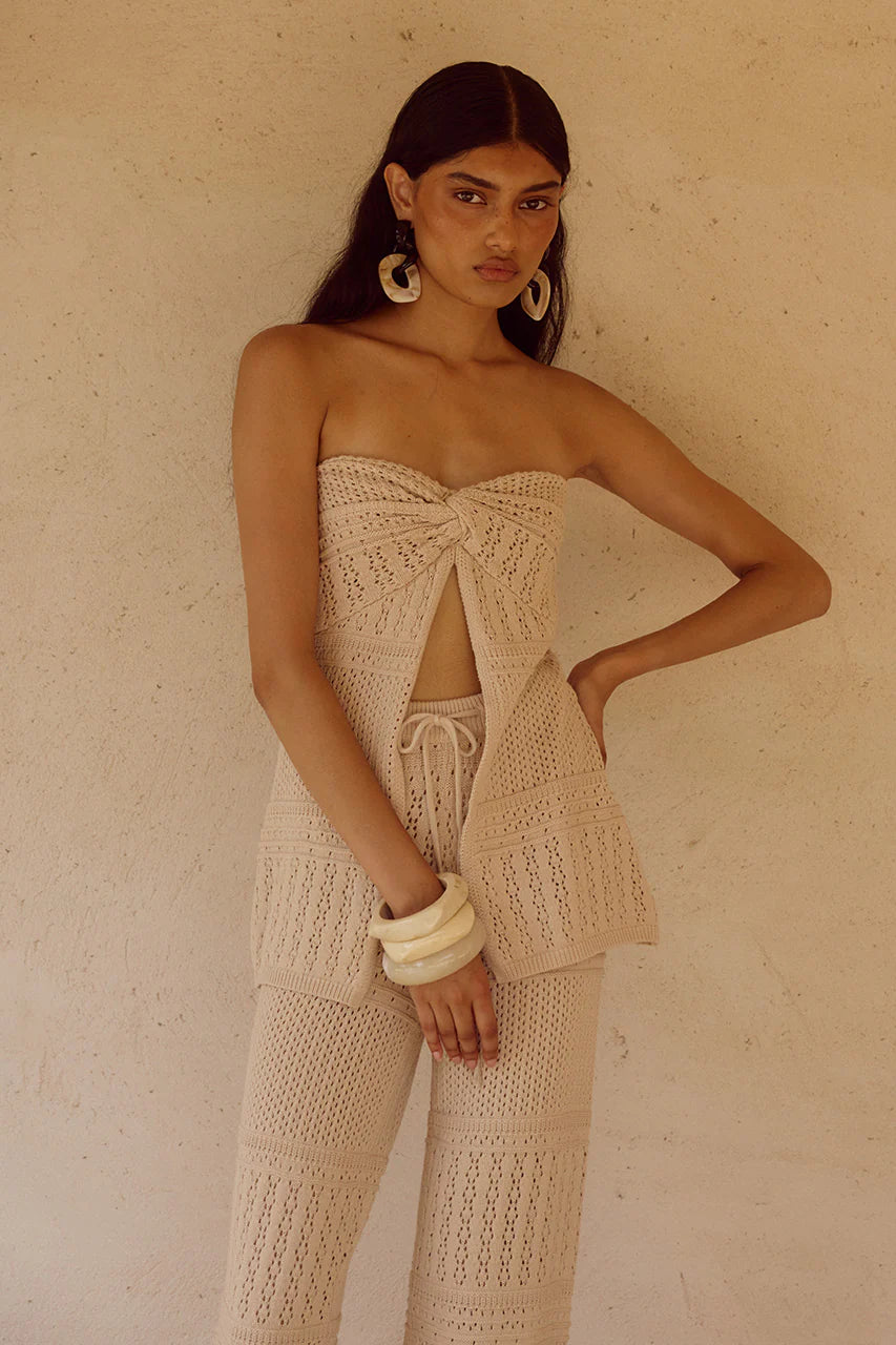 Riley Strapless Knit Top Sand