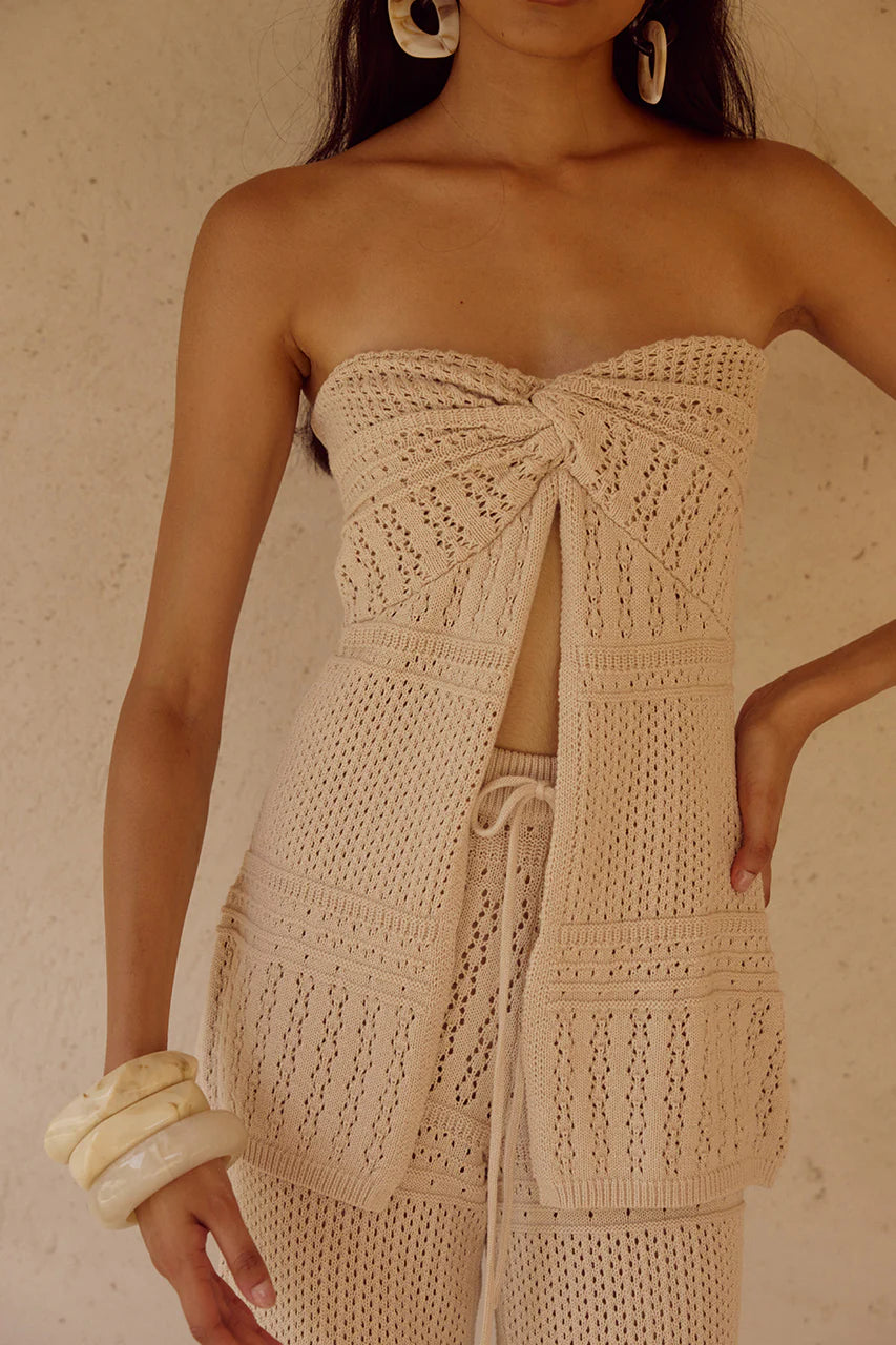 Riley Strapless Knit Top Sand