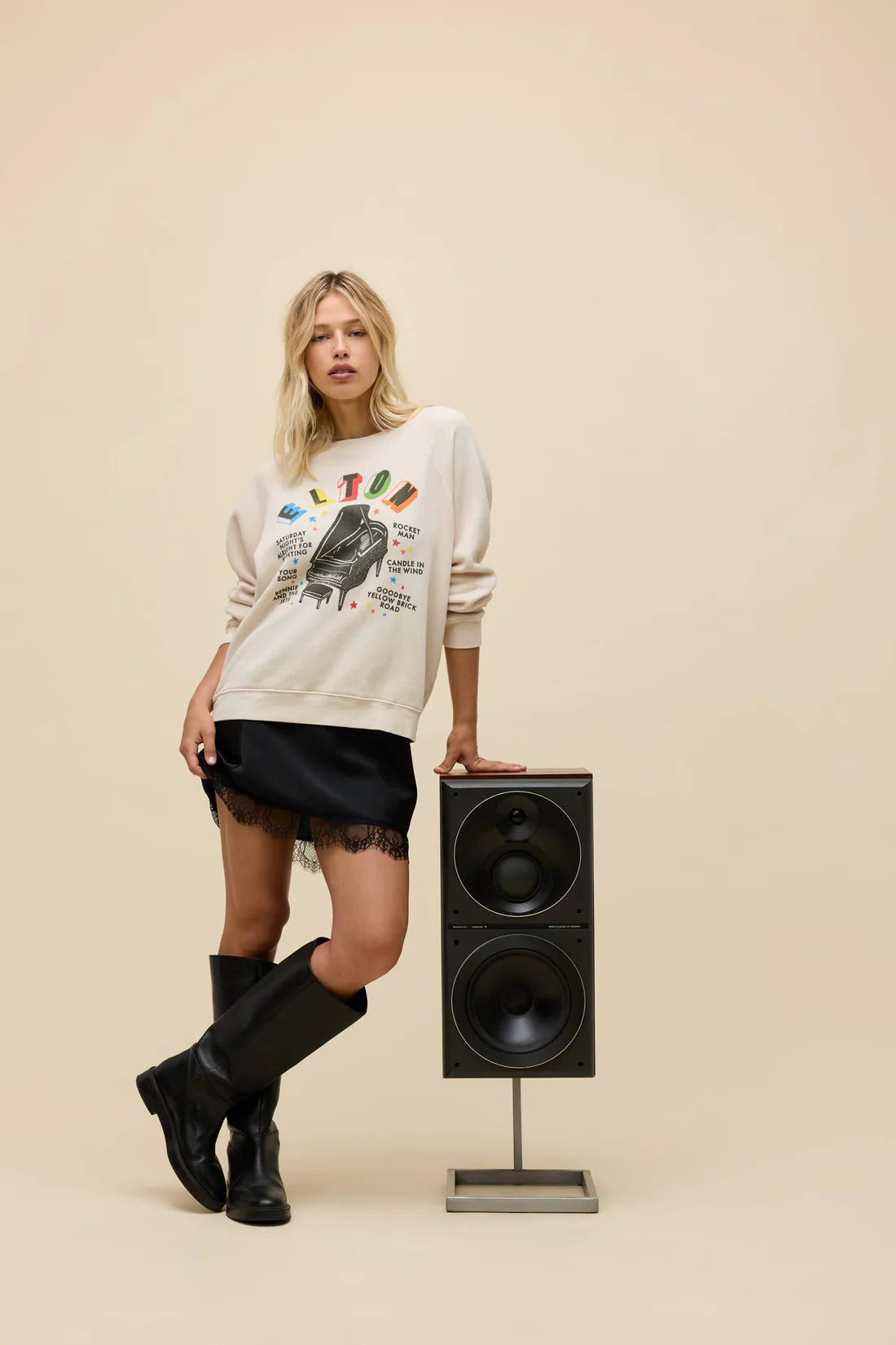 DAYDREAMER Elton John Rainbow Piano Vintage Raglan Sweatshirt