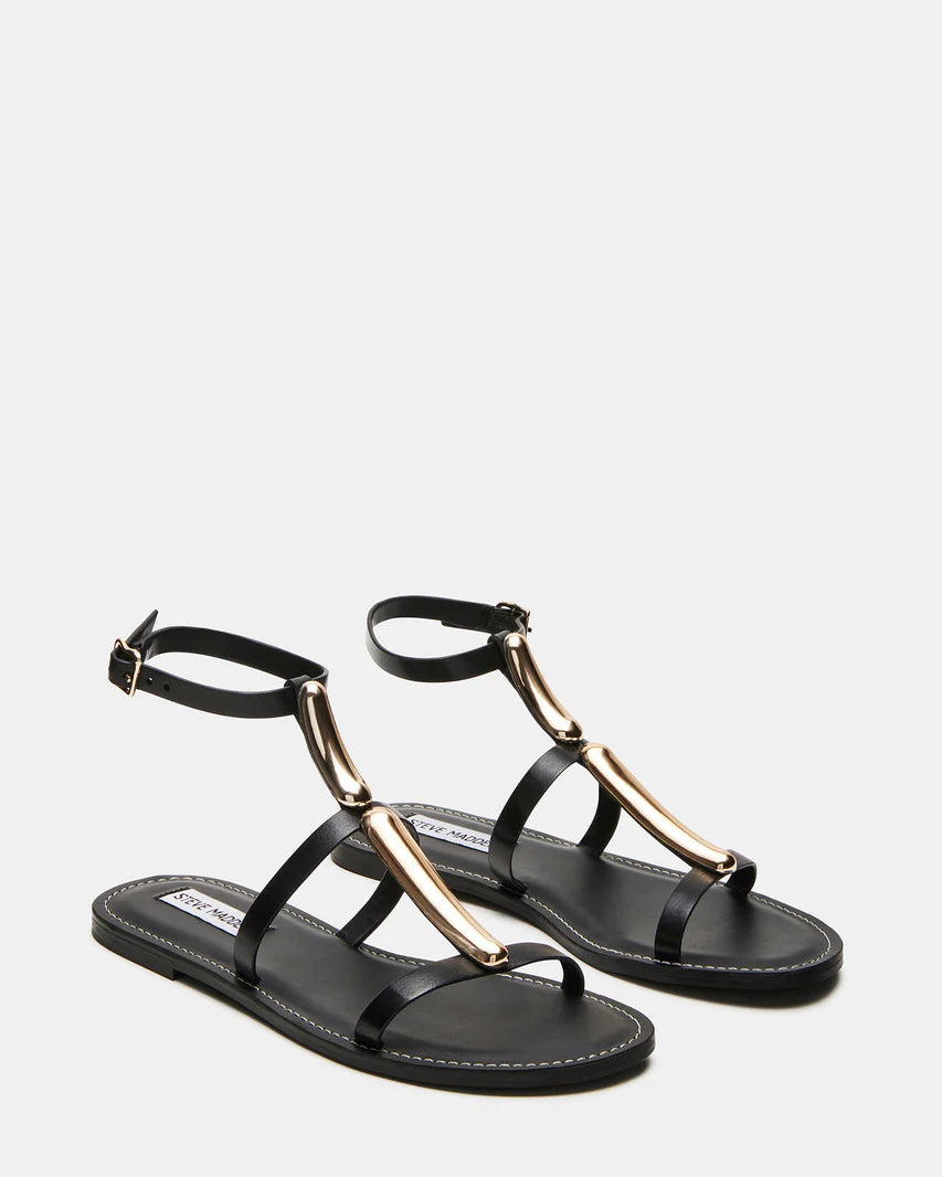 Alma Black Leather Strappy Sandals