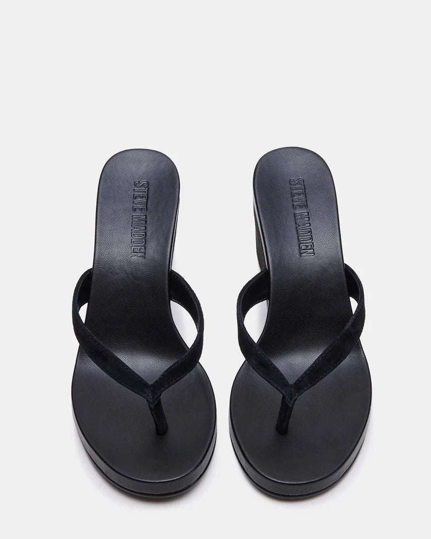Steve Madden Playing Black Suede Thong Wedge Sandal