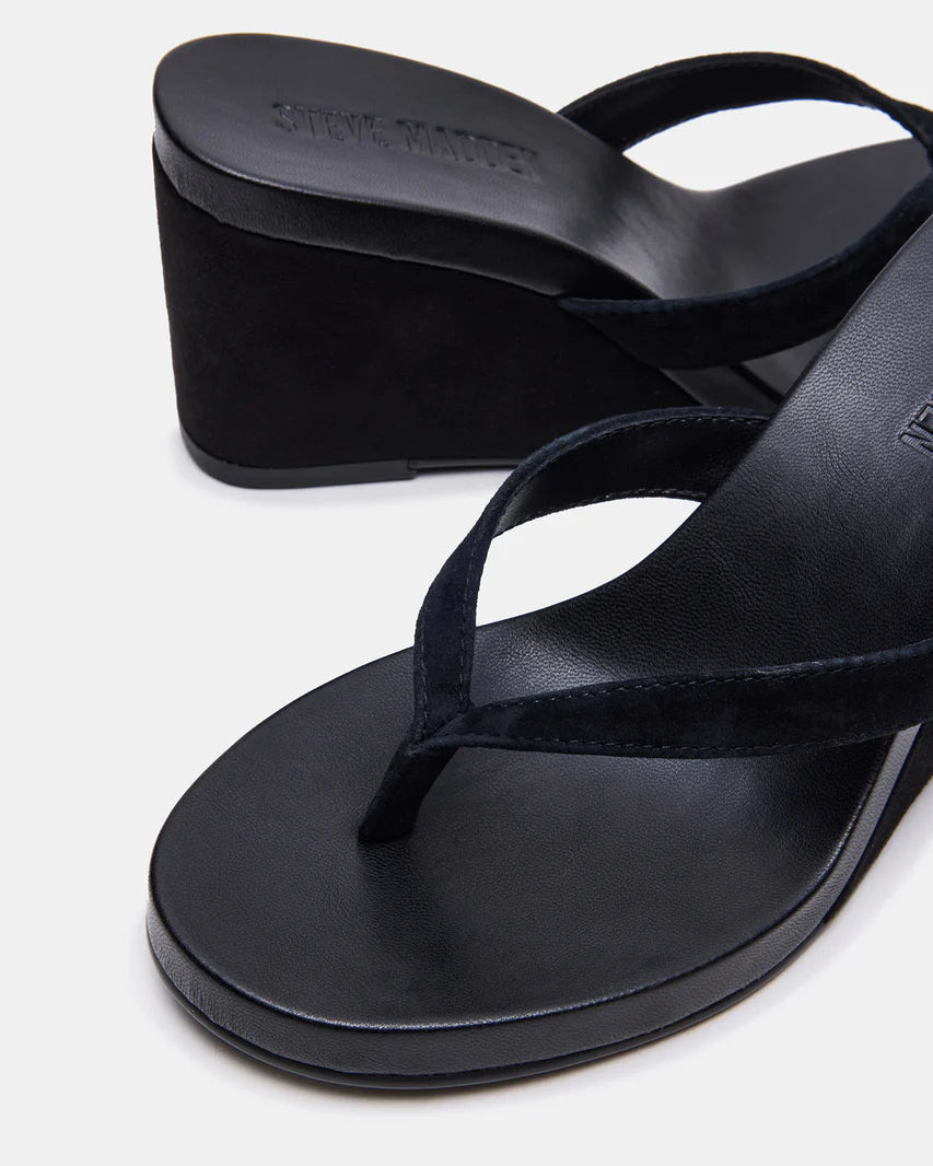 Steve Madden Playing Black Suede Thong Wedge Sandal