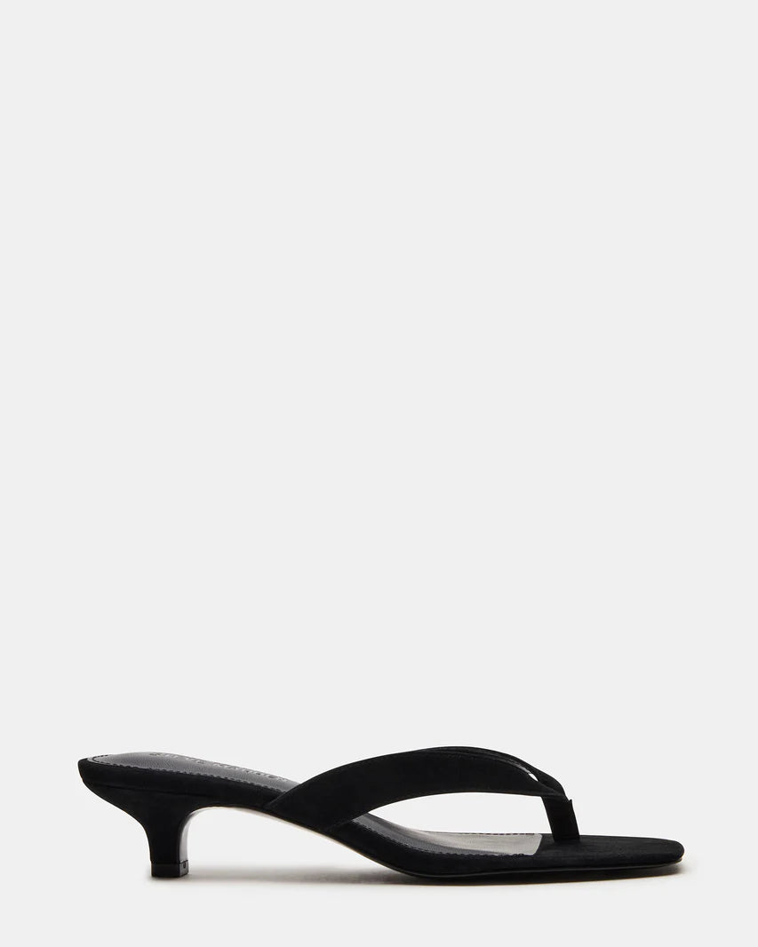Tracie Black Suede Thong Strap Kitten Heels