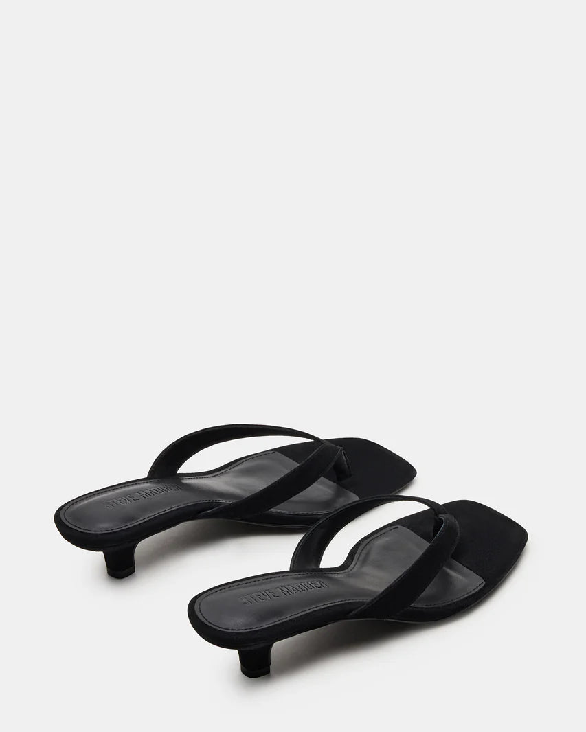 Tracie Black Suede Thong Strap Kitten Heels