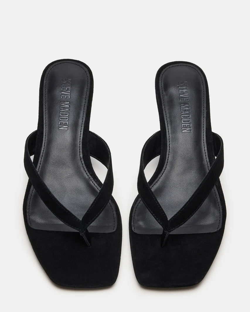 Tracie Black Suede Thong Strap Kitten Heels