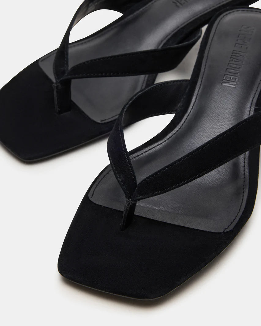 Tracie Black Suede Thong Strap Kitten Heels