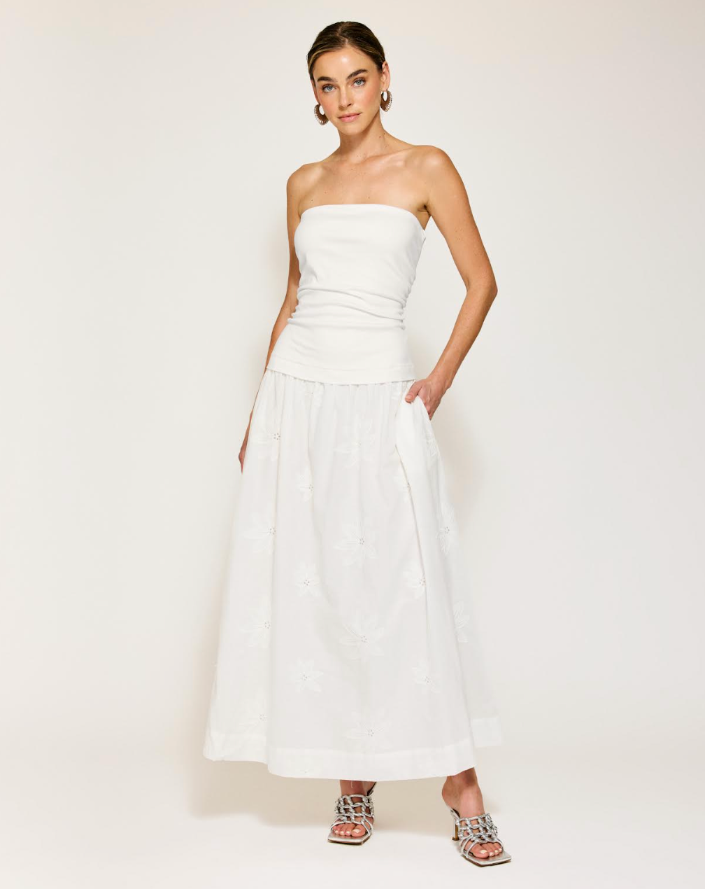 Emberly Mix- Media Dress | White