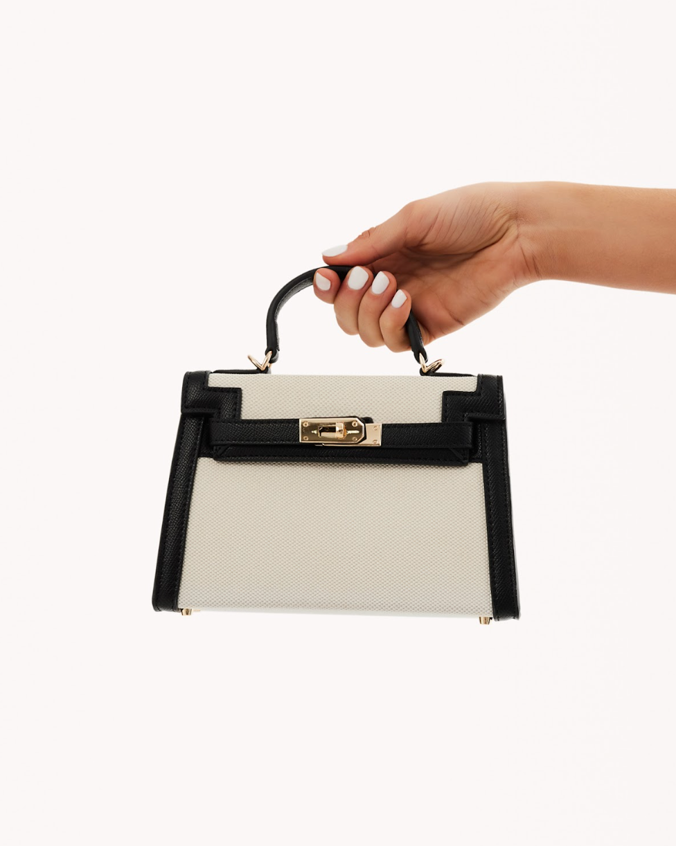 Hariette Handle Bag | Linen & Black
