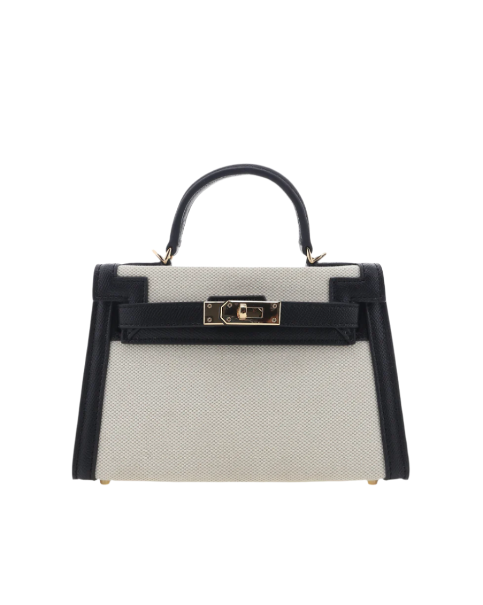 Hariette Handle Bag | Linen & Black