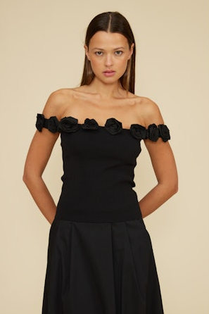 Kamila Floral Detail Top | Black