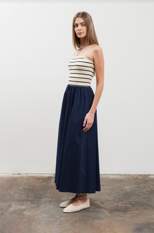 Ava Striped Midi Sweater Dress | Navy