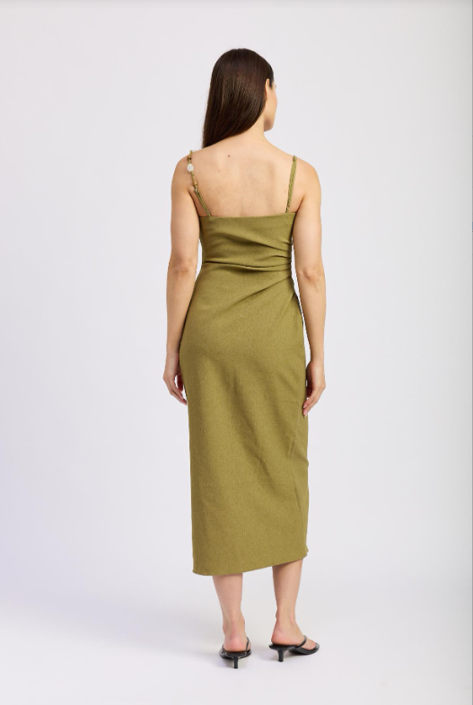 Lynx Pleated Midi Dress Olive